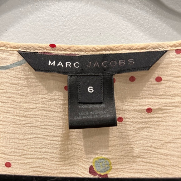 Marc Jacobs Vintage Silk sheer top in cream with red and green polka dot graphic - Picture 2 of 8